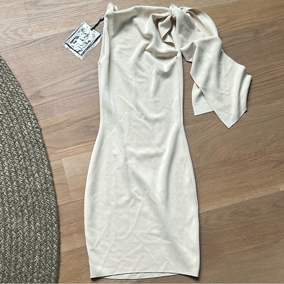 Cream Sueded Stretch Knotted Mini Dress - Picture 4 of 4